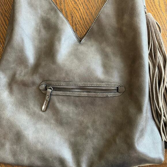 Gray Hobo Bag with Tassel Accent - Picture 4 of 9